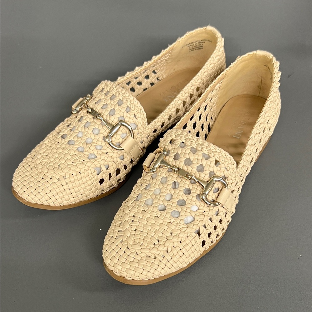 Alfani Beige Woven Loafers with Gold Buckle